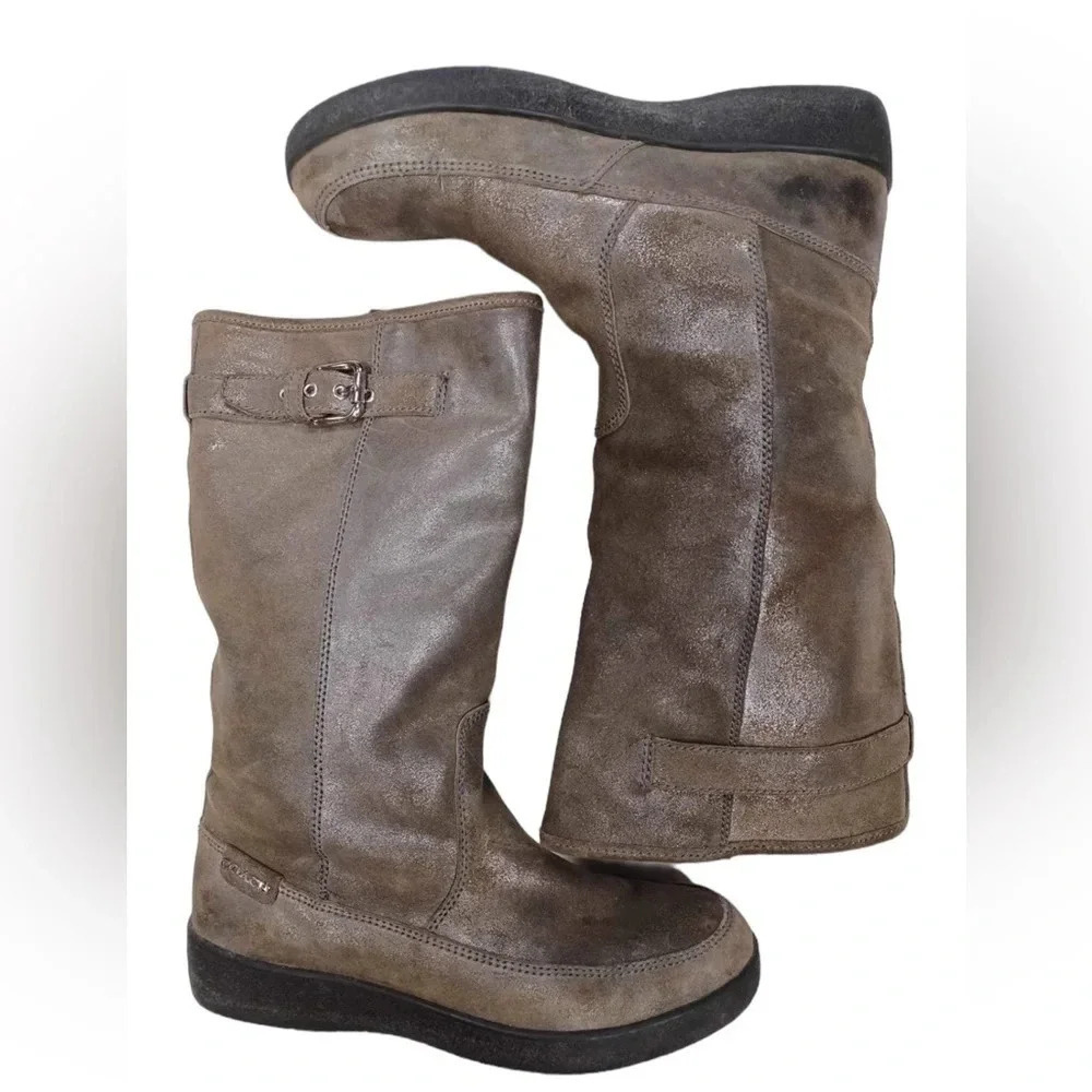 Coach Tanesha Silver/Grey Metallic Winter Shearling Suede Boots Size 9B